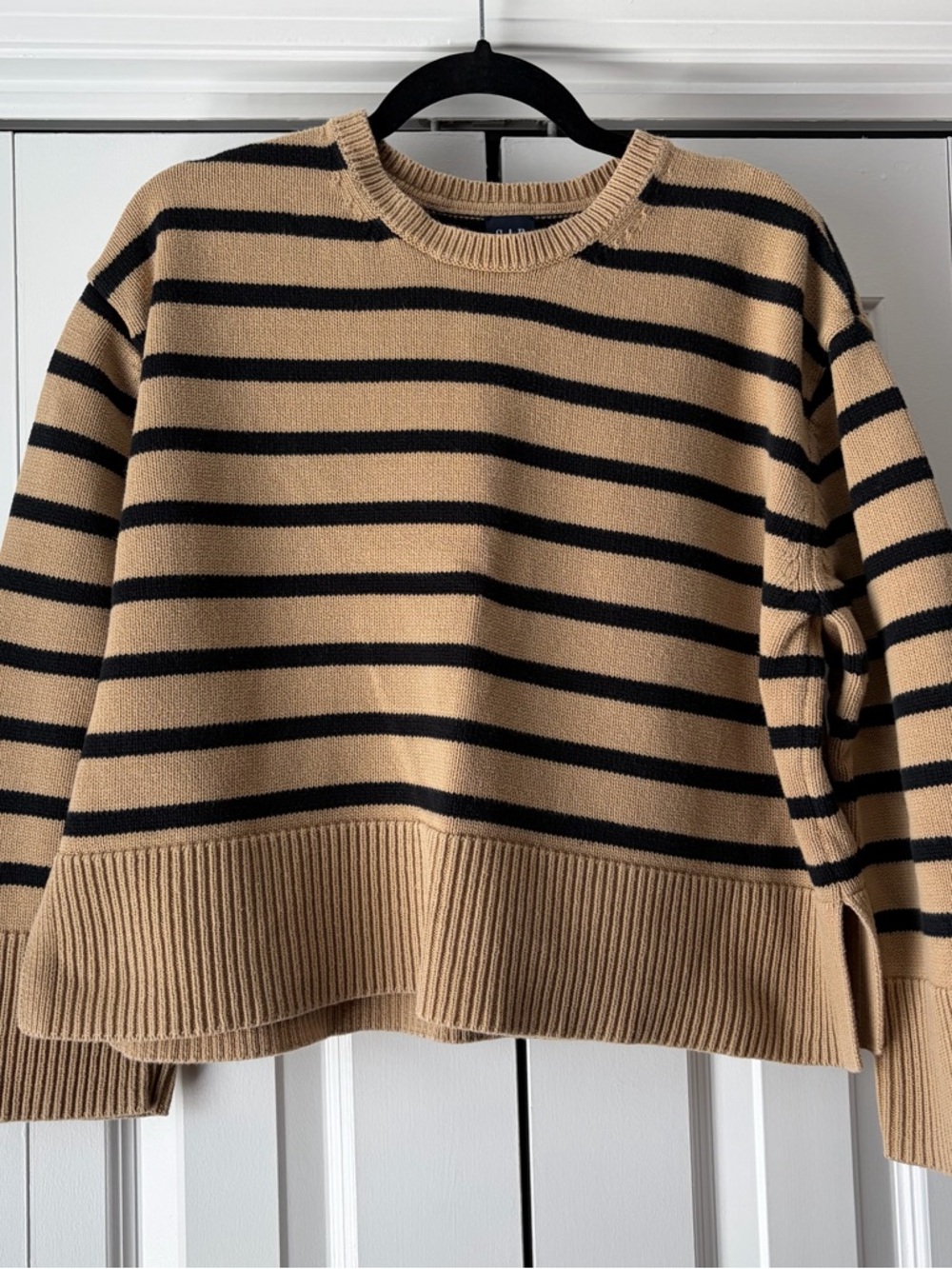 GAP Tan and Black Striped Crewneck Sweater